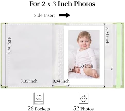 Vienrose Polaroid Photo Album Binding Cloth Photo Book for Instax Fuji 2 x3 Inch Photo Fits Fujifilm Mini 12 11 9 Snap PIC-300 52 Pockets 1 Pack, Grass Green - Image 2