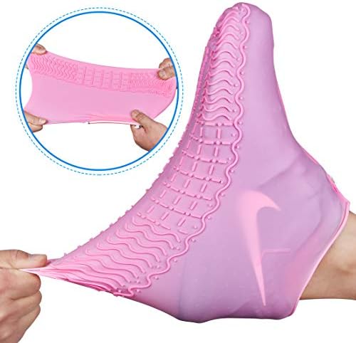 Shiwely Waterproof Shoe Covers, Silicone Reusable Shoe Cover Non-slip Durable Zipper Elastic Rain Cover Protection for Men Women (L (Women 7.5-10.5, Men 6.5-9), Pink) - Image 4