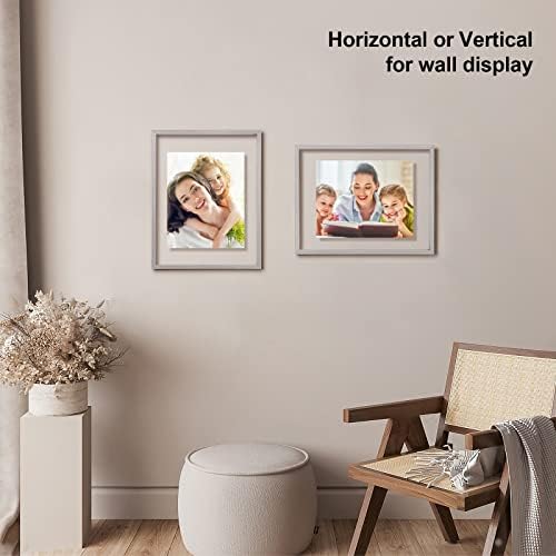 Egofine 11x14 Floating Frames Set of 2, Double Plexiglass Picture Frame, Made of Solid Wood Display Any Size Photo up to 11x14, Wall Mount or Tabletop Standing, Light Grey - Image 6