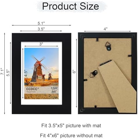 4x6 Picture Frame Set of 2, 4 x 6 Wood Photo Frames with Mat for 3.5x5, Wooden Frame with Real Glass Cover for Wall and Tabletop Display,Black - Image 4
