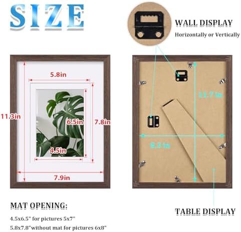 Egofine A4 Picture Frames Set of 4, Made of Solid Wood Covered by Plexiglass 5x7 and 6x8 with Mat or A4 without Mat, for Table Top Display and Wall Mounting Photo Frame Brown - Image 3