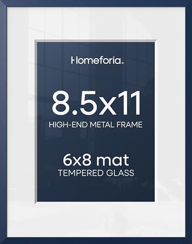 Homeforia 8.5x11 Blue Picture Frame, High-End Metal, 6x8 Mat, Glass by Homeforia