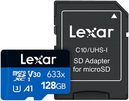 Lexar High-Performance 633x 128GB microSDXC UHS-I Card with SD Adapter, C10, U3, V30, A1, Full-HD & 4K Video, Up To 100MB/s Read, for Smartphones, Tablets, and Action Cameras (LSDMI128BBNL633A) by Lexar