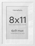 Homeforia 8x11 White Oak Picture Frame, High-End Wood, 6x9 Mat, Glass by Homeforia