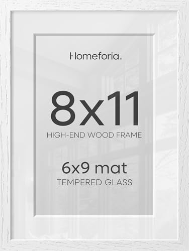 Homeforia 8x11 White Oak Picture Frame, High-End Wood, 6x9 Mat, Glass by Homeforia
