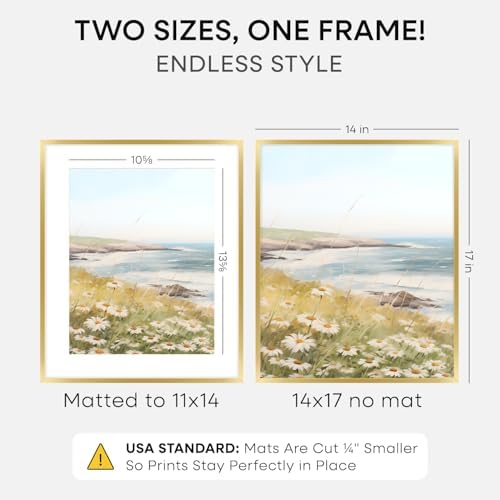 Homeforia 14x17 Gold Picture Frame, High-End Metal, 11x14 Mat, Glass - Image 2