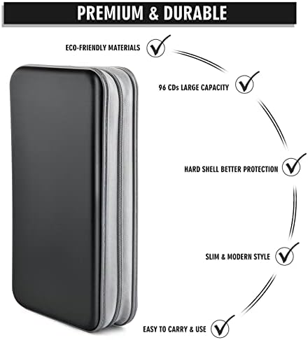 DVD Case, CD Case Holder Wallet Binder 96 Capacity CD/DVD Cases Storage Holder Binder Organizer Wallet Book for Car Home Travel (Black) - Image 3