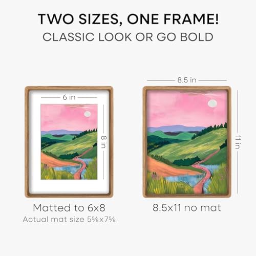 Homeforia 8.5x11 Mortise&Tenon Natural Oak Picture Frame, 6x8 Mat, Glass - Image 3
