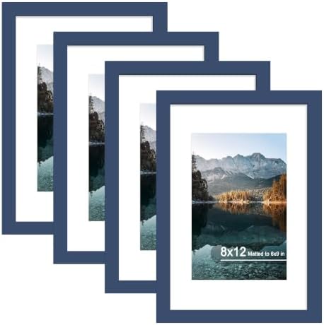 8x12 Picture Frame Set of 4 with Real Glass, Wall & Tabletop Display by SZYUU