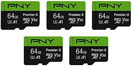 PNY 64GB Premier-X C10 U3 V30 A1 microSDXC Flash Memory Card 5-Pack, UHS-I by PNY