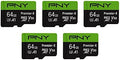 PNY 64GB Premier-X C10 U3 V30 A1 microSDXC Flash Memory Card 5-Pack, UHS-I by PNY