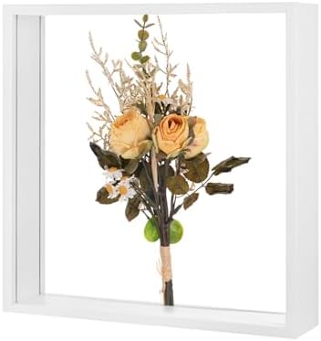 M METERXITY 1-Pack Dried Flower Frame, 10 x 10 Inch Double Acrylic Wooden Dried Flower Photo Floating Frame for Tabletop/DIY/Handicrafts [White] by MMETERXITY