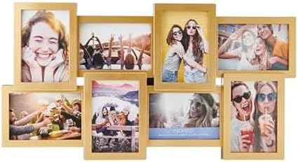 MELANNCO Collage Picture Frame for Wall, 24x12 Inch Gold Photo Collage Frame with 8 Openings for Four 6x4 and Four 4x6 Photos, Staggered Multi-Photo Display, Sawtooth Hangers Included by Melannco
