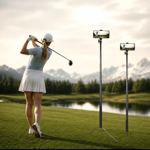 Golf Tripod Selfie Stick, 47” All-Terrain Phone Monopod with Ground Spike & Tripod Base | Magnetic Phone Holder, 1/4” Screw, Carry Bag | for Golf Swing Recording, Vlog, Travel, Outdoor Sports by FITALLUS