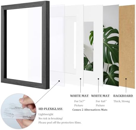 Egofine 8x10 Picture Frame Set of 4, Made of Solid Wood Multicolor Photo Frames Covered by Plexiglass 4x6 and 5x7 with Mat or 8x10 without Mat, for Table Top Display and Wall Mounting Mixed Colors - Image 4