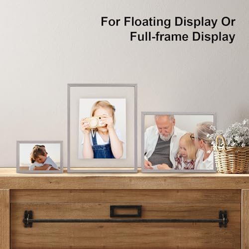 Egofine 12x12 Floating Frames Set of 2, Double Plexiglass Picture Frame, Made of Solid Wood Display Any Size Photos up to 12x12, Wall Mount or Tabletop Standing, Light Grey - Image 5