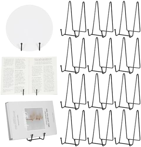 12 Pack 6 Inch Metal Plate Display Stands, Black Multi-Purpose Easel Stands for Photos/Books/Plaques/Artwork, Tabletop Holder by Unknown