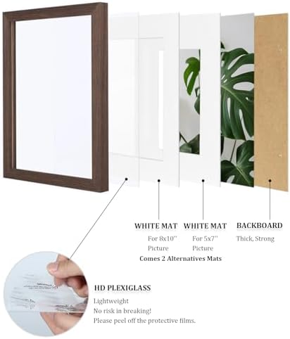 Egofine 11x14 Picture Frames Set of 4, Made of Solid Wood Covered by Plexiglass 5x7 and 8x10 with Mat or 11x14 without Mat, for Table Top Display and Wall Mounting Photo Frame Brown - Image 4
