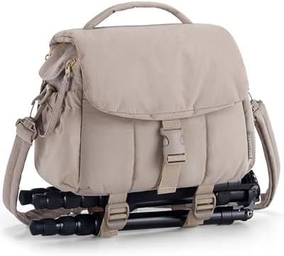 BAGSMART Small Camera Bag, DSLR Camera Case for Camera Lens & Accessories, Ultra-Light Compact Crossbody Camcorder Bags with Rain Cover/Tripod Straps, Camel by BAGSMART