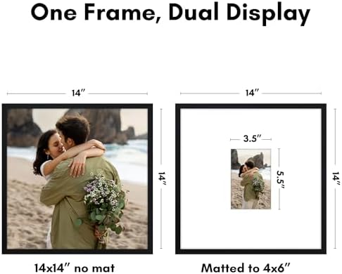 Americanflat 14x14 Picture Frame - Matted to 4x6 - Slim Molding - Black - Image 2