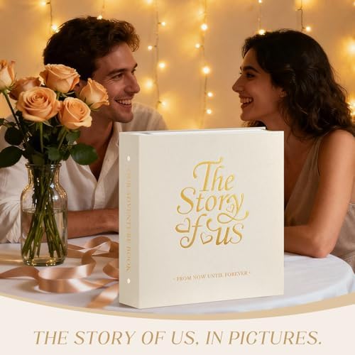 Lanpn Couples Scrapbook Photo Album - The Story of Us, Linen Wedding Anniversary Self Adheisve Picture Book holds 4x6 5x7 A5 Photo for Love Newlywed Valentine's Day (Large 40 Sheets/80 Pages, Beige) - Image 6
