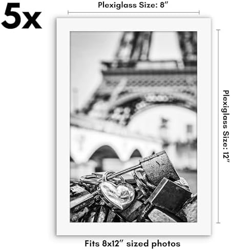 Americanflat 8x12 Picture Frame 5-Pack - Slim Molding - White - Image 2
