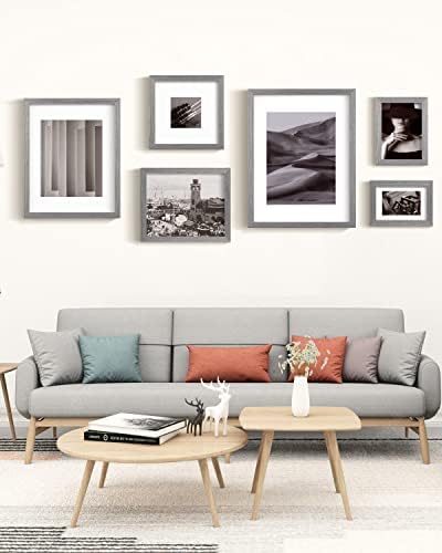 Egofine 11x14 Picture Frames Set of 4, Made of Solid Wood Covered by Plexiglass 5x7 and 8x10 with Mat or 11x14 without Mat, for Table Top Display and Wall Mounting Photo Frame Light Grey - Image 6