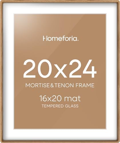 Homeforia 20x24 Mortise&Tenon Natural Oak Picture Frame, 16x20 Mat, Glass by Homeforia