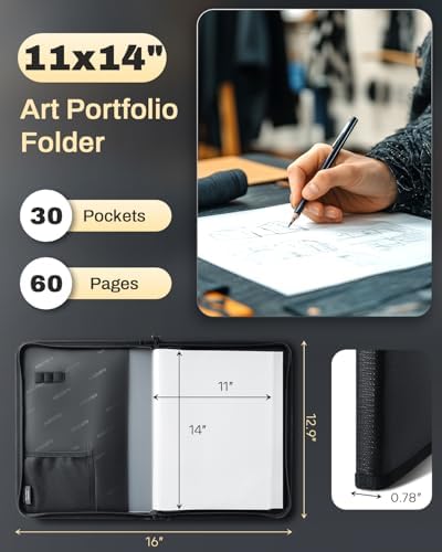 AUROTIER Fireproof Art Portfolios 11"x14" 30 Pockets Display 60 Pages Water-resistant Art Painting Portfolio Folder with Clear Plastic Sleeves Presentation Book for Artwork Document Contract Organizer - Image 5