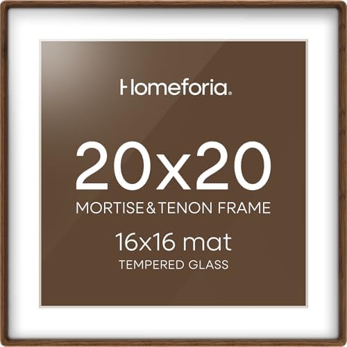 Homeforia 20x20 Mortise&Tenon Walnut Picture Frame, 16x16 Mat, Glass by Homeforia