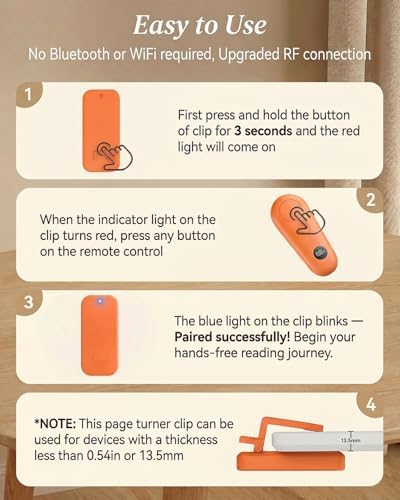 RF Remote Control Page Turner with Upgrade LCD Power Display, Wireless Reading Clicker for Kindle Paperwhite Kobo Oasis iPad, Phone Camera Remote Trigger, 36-Month Warranty (Orange) - Image 6
