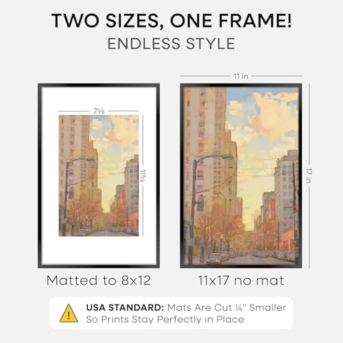 Homeforia 11x17 Black Picture Frame, High-End Metal, 8x12 Mat, Glass - Image 2