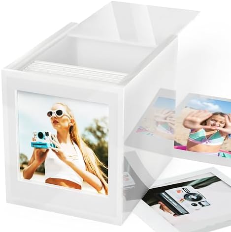 WINKINE Acrylic Polaroid Photo Storage Box for Polaroid i-Type/600/SX-70 Film, 4.2''x3.5'' Frame Box with Sliding Lid, Wedding Guest Book Alternative, Instax Photo Frame, White, 1 Pack by WINKINE