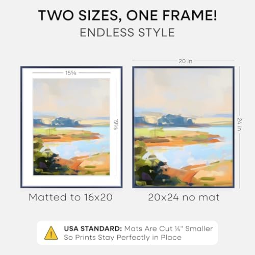 Homeforia 20x24 Blue Picture Frame, High-End Metal, 16x20 Mat, Glass - Image 2