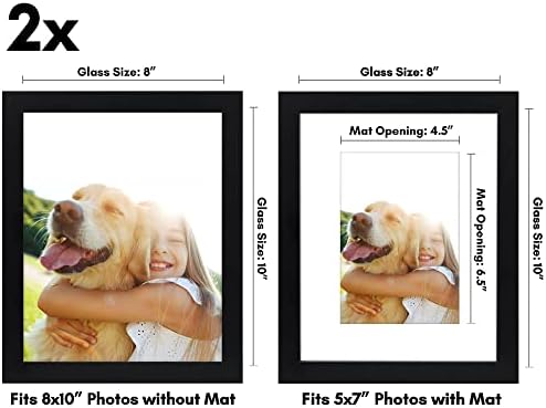 Americanflat 8x10 Picture Frame with Shatter-Resistant Glass - Set of 2 - Use as 5x7 Frame with Mat or Display 8x10 Photo Without Mat - Signature Collection - Photo Frames for Tabletop or Wall - Black - Image 2