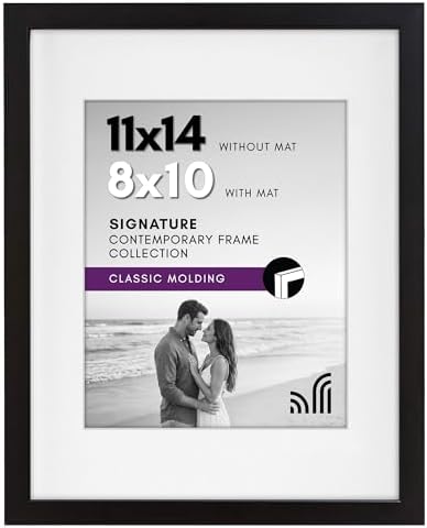 Americanflat 11x14 Picture Frame with Shatter-Resistant Glass - Use as 8x10 Frame with Mat or Display 11x14 Photo Without Mat - Signature Collection - Picture Frames for Wall Display - Black by Americanflat
