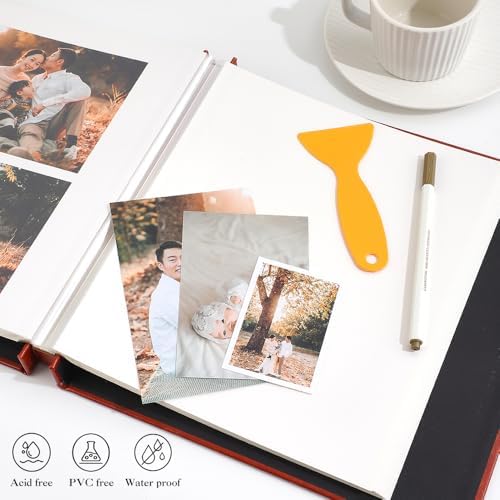 Photo Album Large 4x6 Pictures,Artificial Leather Photo Album Scrapbook 11.02"x11.46", Vintage 80 Pages DIY Self Adhesive Pages Memory Book for Wedding with Metal Pen,Deep Brown - Image 5