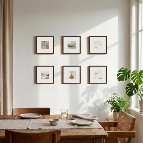 8x8 Picture Frame Set of 6, Display Pictures 4x4 with Mat or 8x8 Without Mat, Tabletop Display and Wall Hanging Photo Frame, Collage Wall Decor Gallery Wall Frame Set, Brown - Image 4