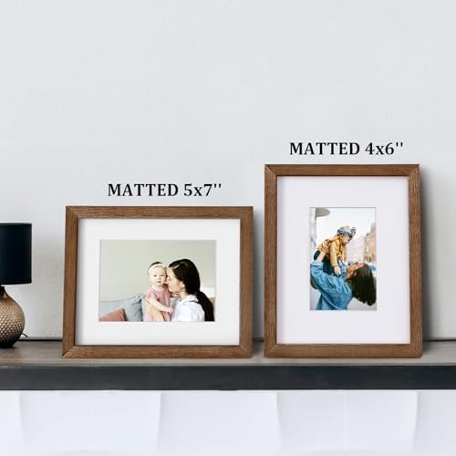 Egofine 8x10 Picture Frames Set of 4, Made of Solid Wood Covered by Plexiglass 4x6 and 5x7 with Mat or 8x10 without Mat, for Table Top Display and Wall Mounting Photo Frame,Walnut Brown - Image 5