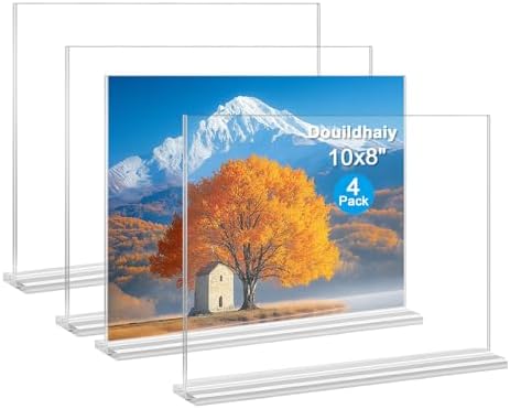 Acrylic Picture Frames 8x10 inches, 4 Pack Clear Plastic Picture Frames Holder Standing,8x10 Double Sided Picture Desktop Display for Photo Home Office - Horizontal by Douildhaiy