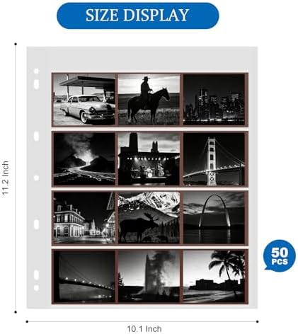 50PCS 120 Film Negative Sleeves Acid Free Archival Film Negative Storage for 120 film Can Hold 16 Pieces of 6×4.5 CM 12 Pieces of 6×6 CM Per Page Compatible with 3-Ring Binders for Organizing 120 Film - Image 2