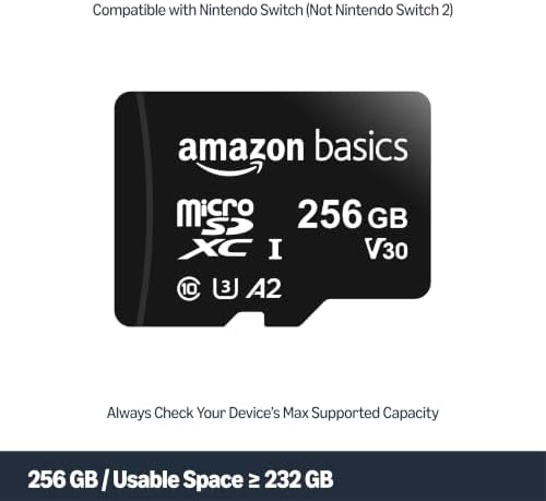 Amazon Basics microSDXC Memory Card with Full Size Adapter, A2, U3, Read Speed up to 100 MB/s, 256GB, Black - Image 2