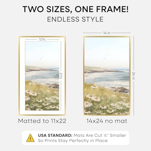 Homeforia 14x24 Gold Picture Frame, High-End Metal, 11x22 Mat, Glass - Image 2