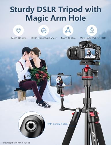 78" Porfessional Tripod for Camera & Phone, Victiv Aluminum Tripod Monopod - Image 2