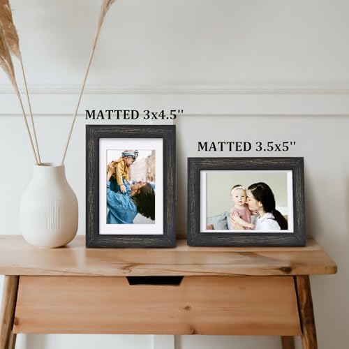 Egofine 4x6 Picture Frames Set of 4, Made of Solid Wood Covered by Plexiglass 3x4.5 and 3.5x5 with Mat or 4x6 without Mat, for Table Top Display and Wall Mounting Photo Frame, Driftwood Black - Image 6