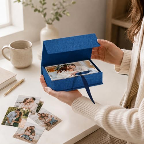 Vienrose Small Photo Storage Box, 4"x6", Linen Postcard Keeper, Dark Blue - Image 3