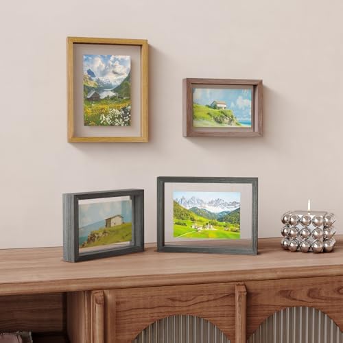 Egofine 5x7 Floating Frames Set of 2, Double Plexiglass Picture Frame, Made of Solid Wood Display Any Size Photo up to 5x7, Wall Mount or Tabletop Standing, Faded Black - Image 4