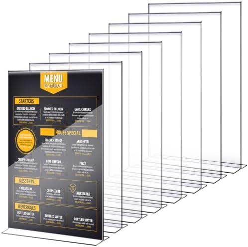 Shellwei 8 Pcs Acrylic Sign Holder 11 x 14'' Clear Acrylic Picture Frame Vertical Table Top Frame with Stand Double Sided T Shape Flyer Holder for Paper Menu Photo Restaurant Office Home by Shellwei