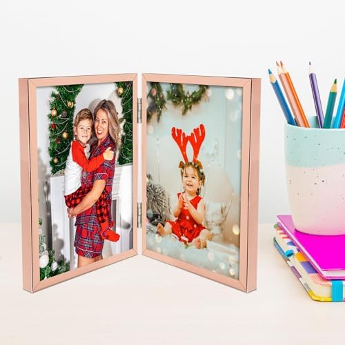 Golden State Art 5x7 Hinged Metal Picture Frame, Rose Gold, Tabletop - Image 6