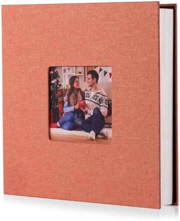 Photo Album Self Adhesive Scrapbook Album for 4×6 Pictures DIY Magnetic Linen Cover Album 15 Sheets/30 Blank Pages for Family Wedding, Birthday, Christmas, Anniversary (Orange) by HoneyTolly